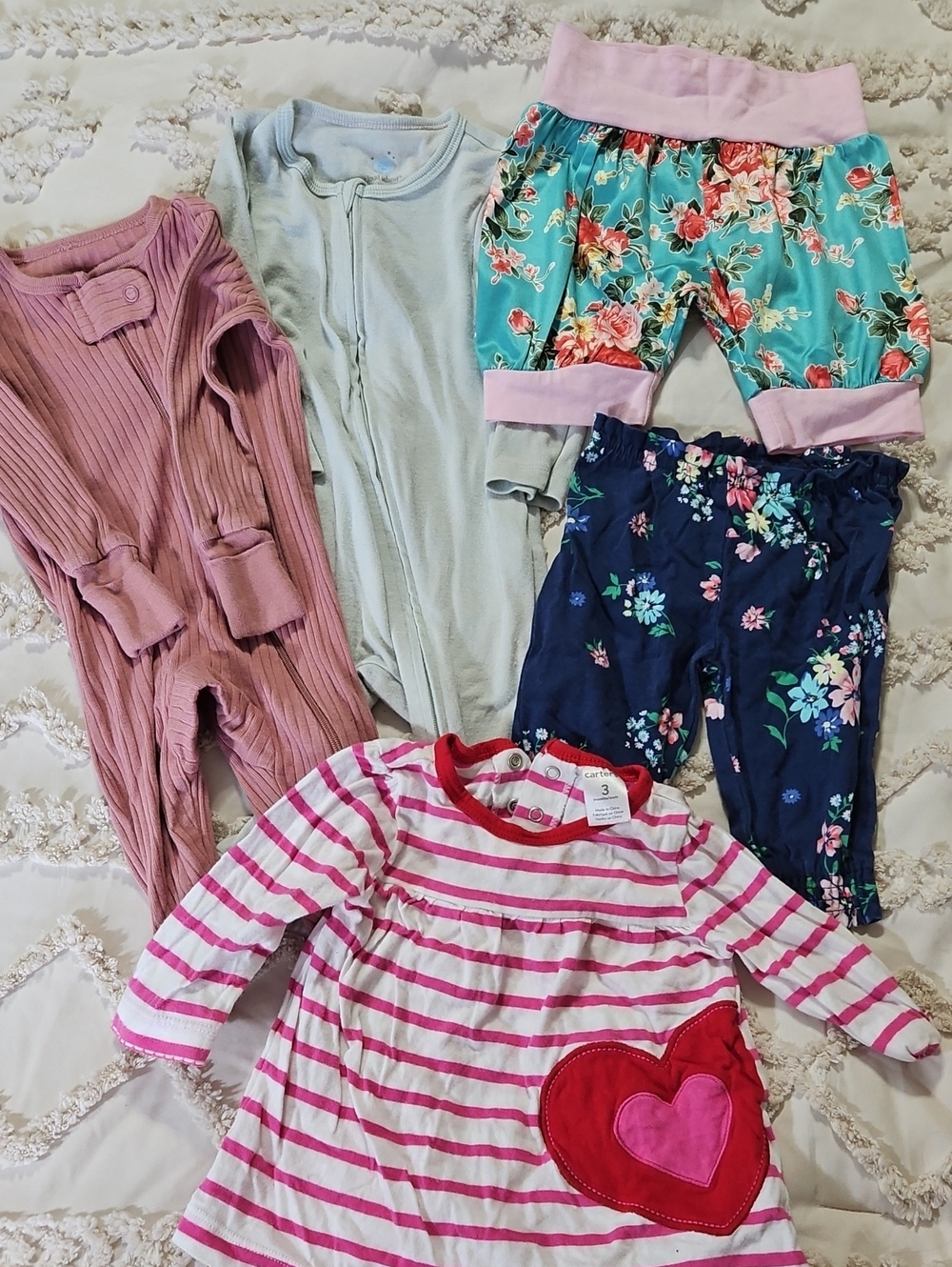 Carter's Pink & White Striped Heart Dress with Mixed Leggings Set